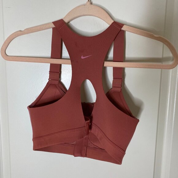 Nike DriFIT Zip-Front Sports Bra XS High Impact Rust / Red - Picture 2 of 6